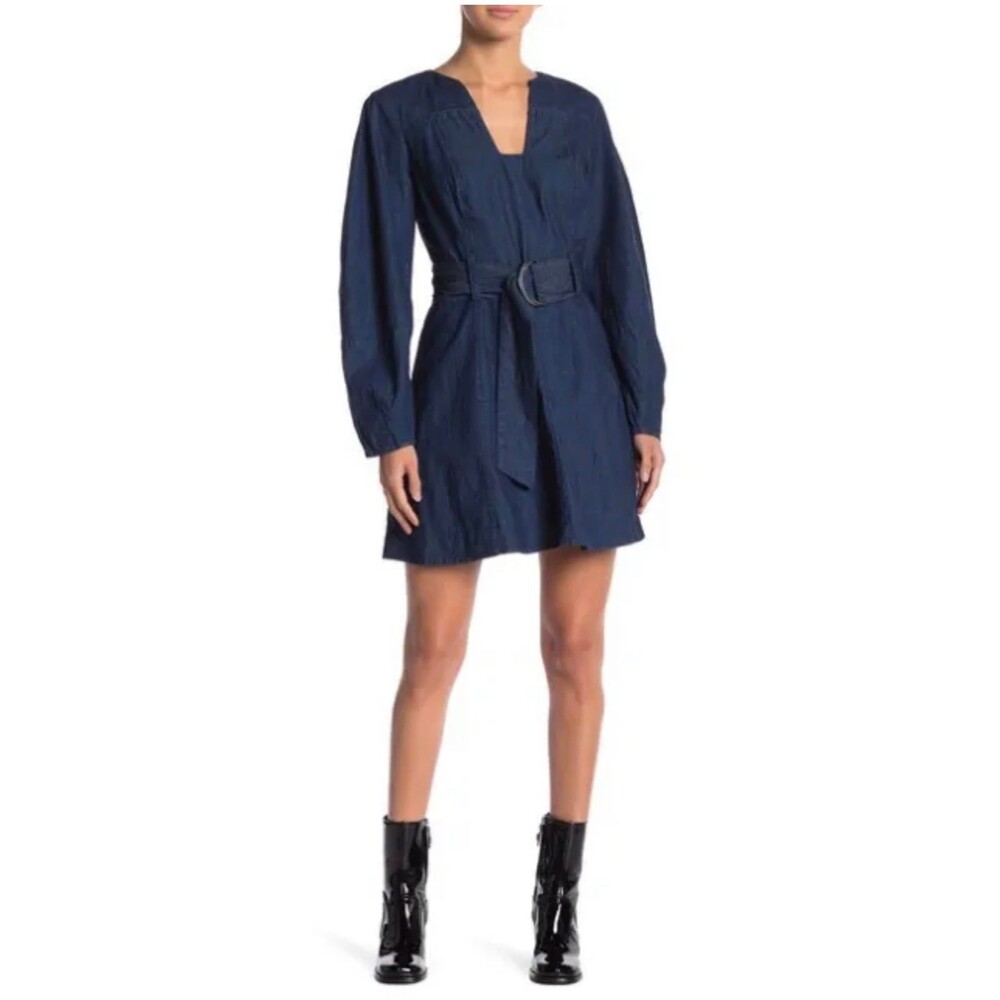 Free People Womens Karmen Cotton Denim Dress Deep Sea Wash Size Small S